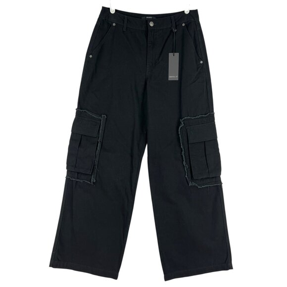 Forever 21 Women's Wide Leg Mid Rise Black Cargo Pants Sz Medium 100% Cotton NWT - Picture 1 of 12